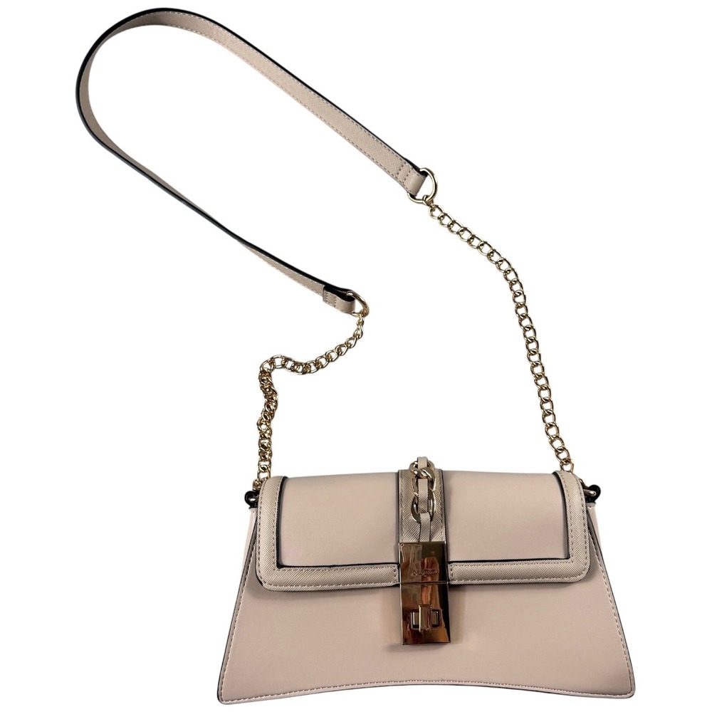 Aldo Blush Beige Crossbody Bag Gold Chain Strap Turn Lock Structured Handbag